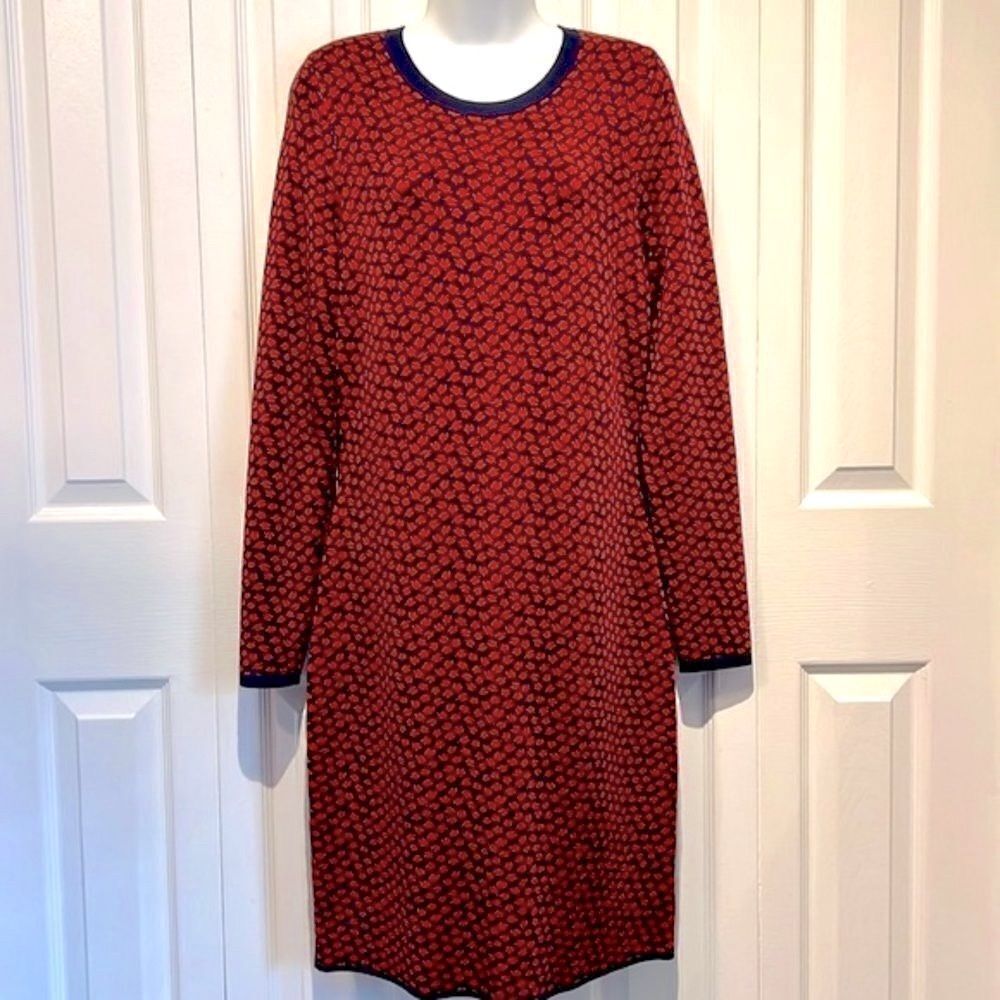 Michael Michael Kors Navy/Red Patterned‎ Midi Dress Size L(fits like a medium)